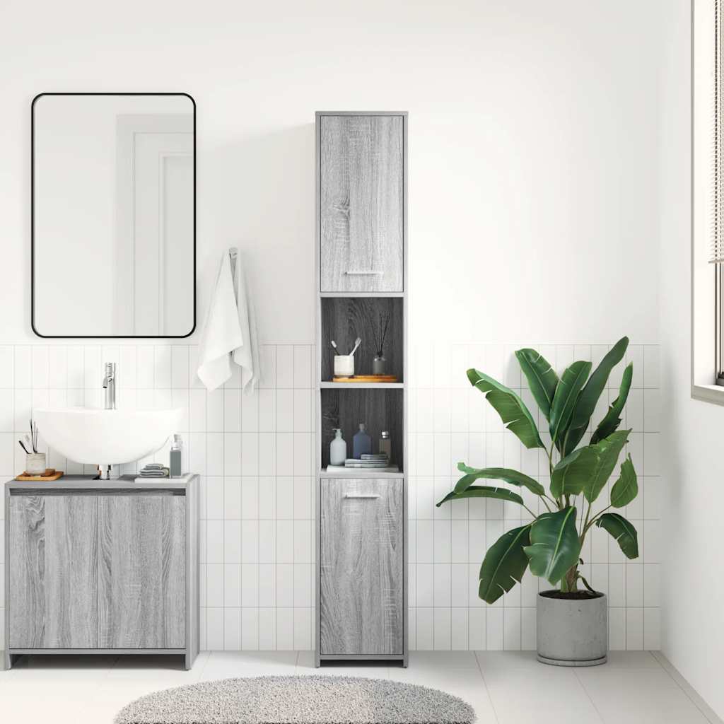 Grey Sonoma Bathroom Cabinet - Engineered Wood, 30x30x183.5 cm