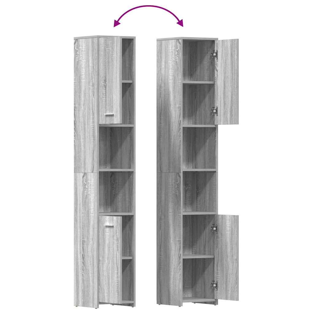 Grey Sonoma Bathroom Cabinet - Engineered Wood, 30x30x183.5 cm