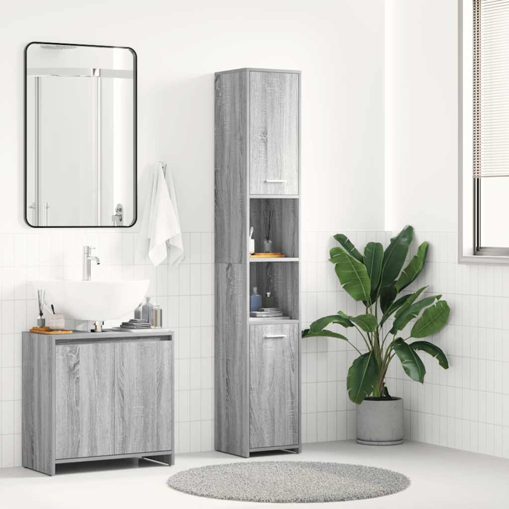 Grey Sonoma Bathroom Cabinet - Engineered Wood, 30x30x183.5 cm