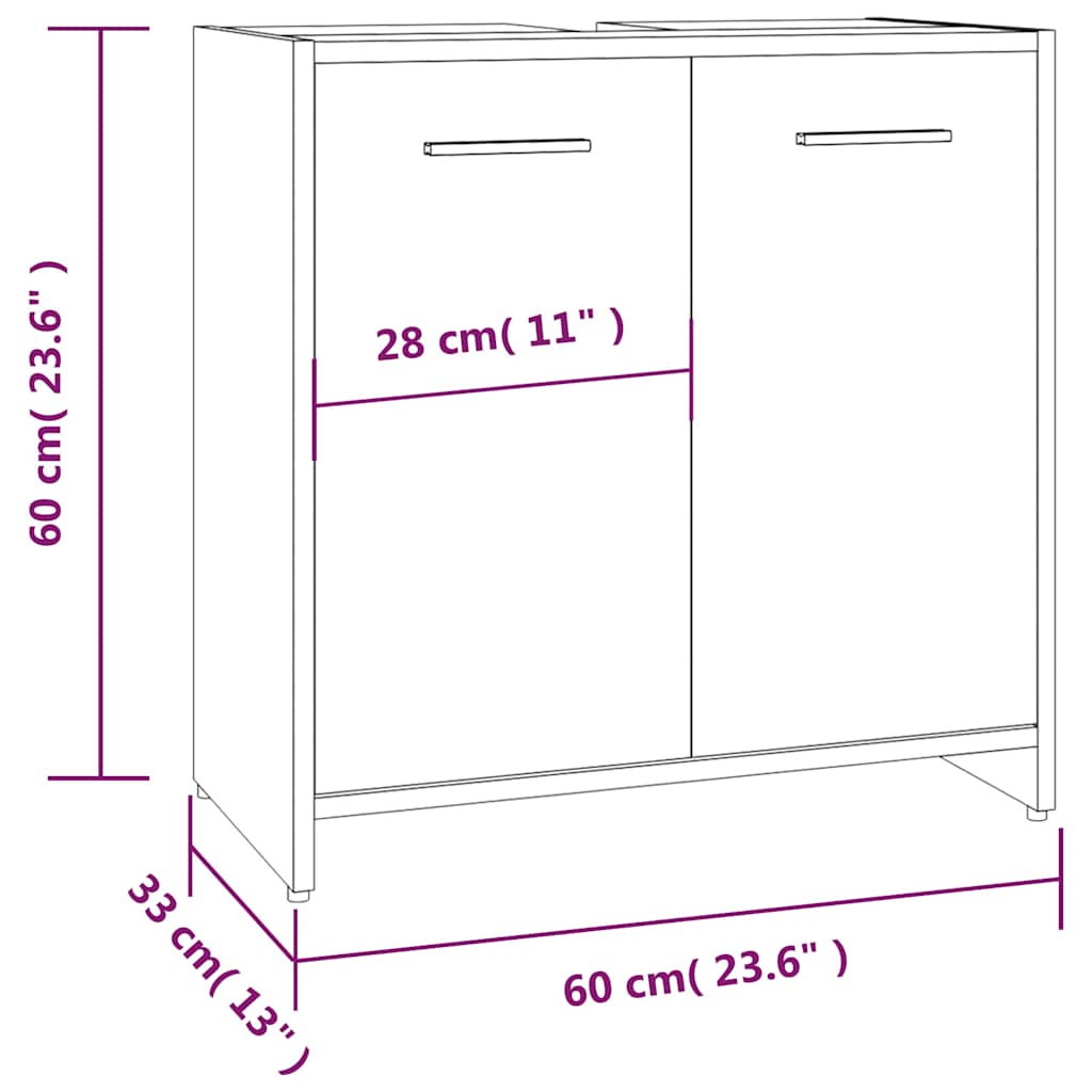 Grey Sonoma Engineered Wood Bathroom Cabinet - 60x33x60 cm