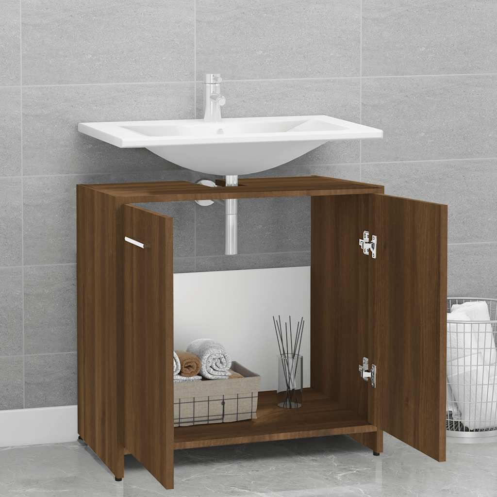 Brown Oak Bathroom Cabinet - Engineered Wood, 60x33x60 cm