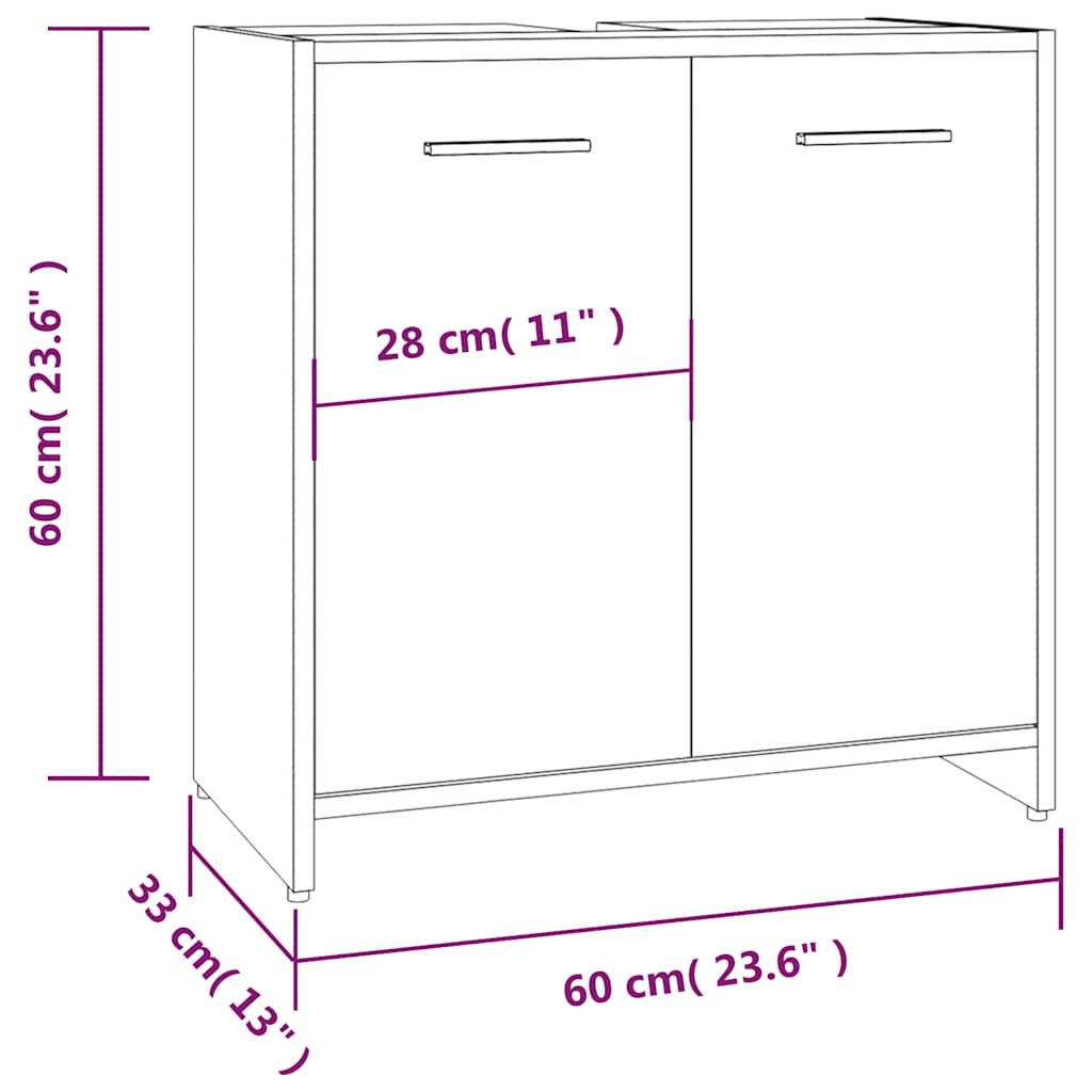 Brown Oak Bathroom Cabinet - Engineered Wood, 60x33x60 cm