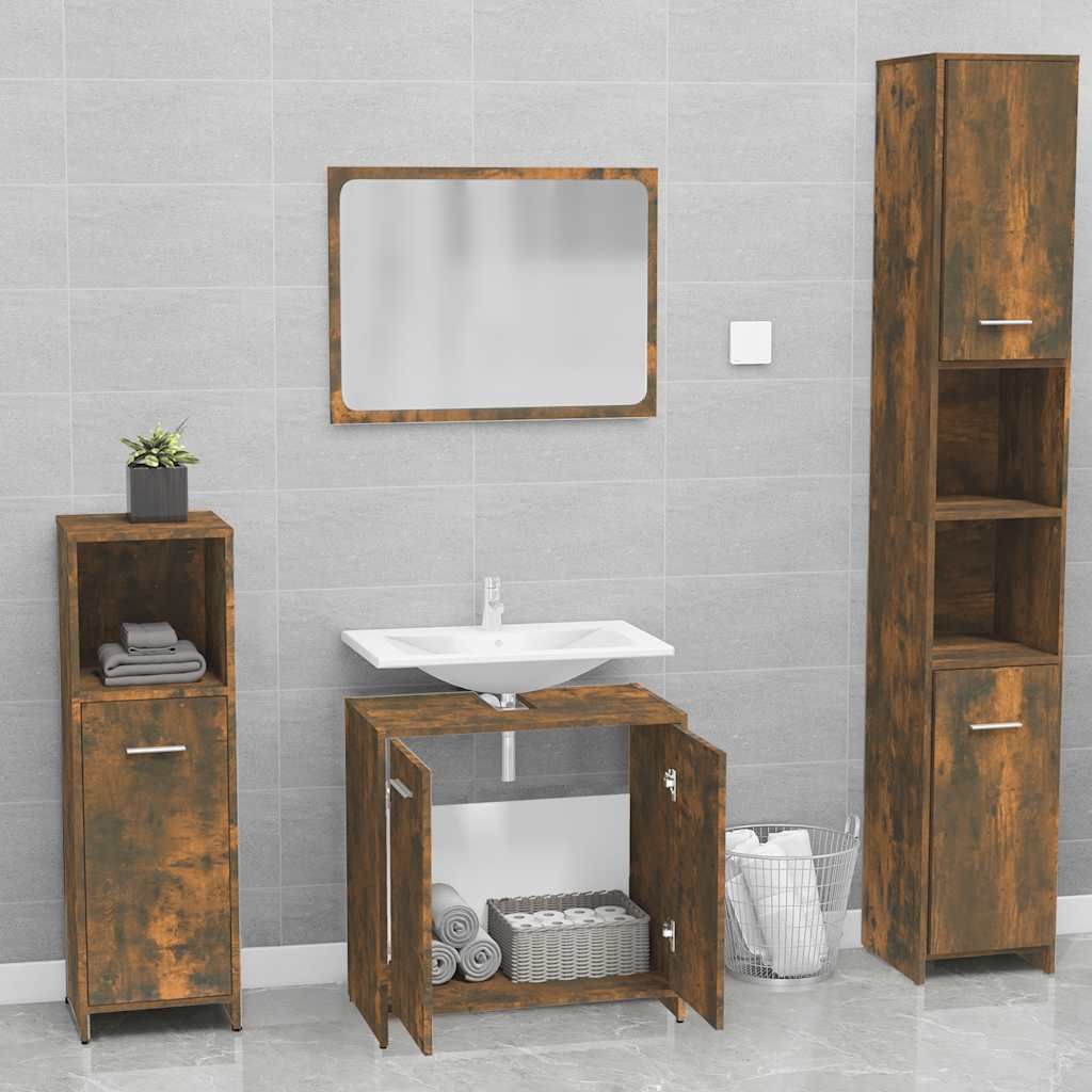 Smoked Oak Engineered Wood Bathroom Furniture Set