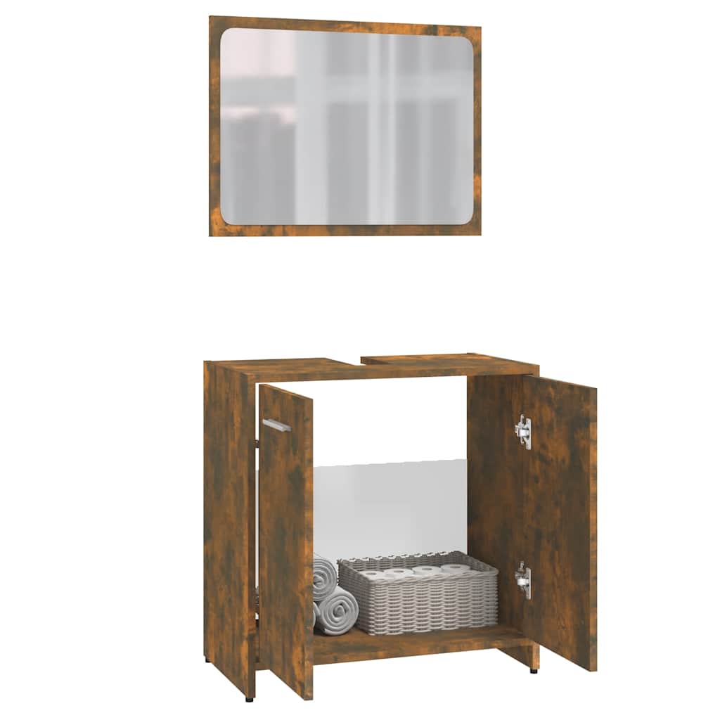 Smoked Oak Engineered Wood Bathroom Furniture Set
