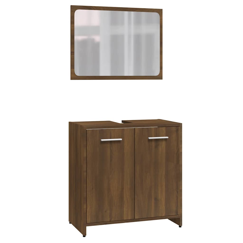 Brown Oak Engineered Wood Bathroom Furniture Set