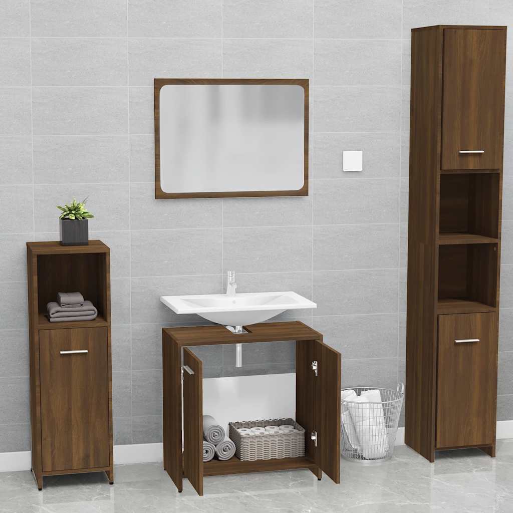 Brown Oak Engineered Wood Bathroom Furniture Set