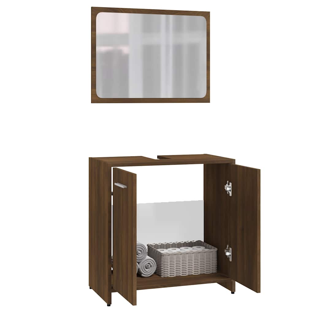 Brown Oak Engineered Wood Bathroom Furniture Set
