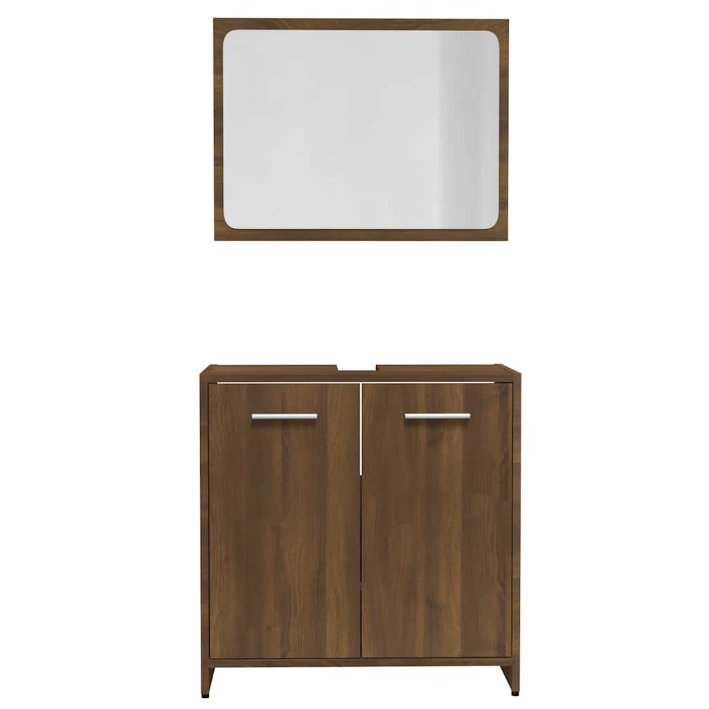 Brown Oak Engineered Wood Bathroom Furniture Set