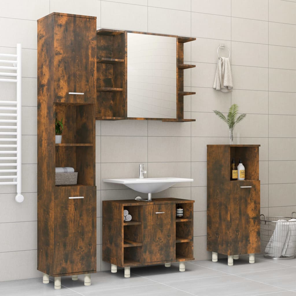 Engineered Wood Bathroom Cabinet in Smoked Oak, 30x30x95 cm