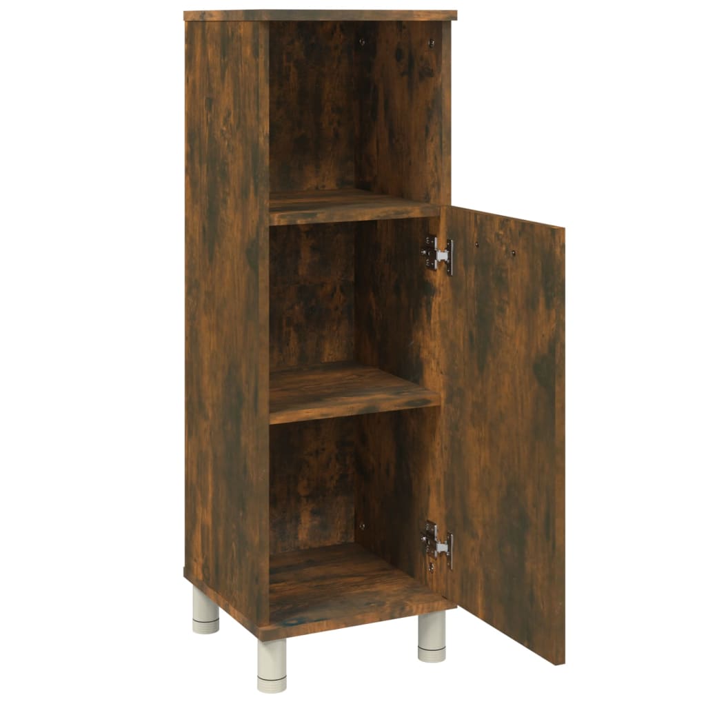 Engineered Wood Bathroom Cabinet in Smoked Oak, 30x30x95 cm