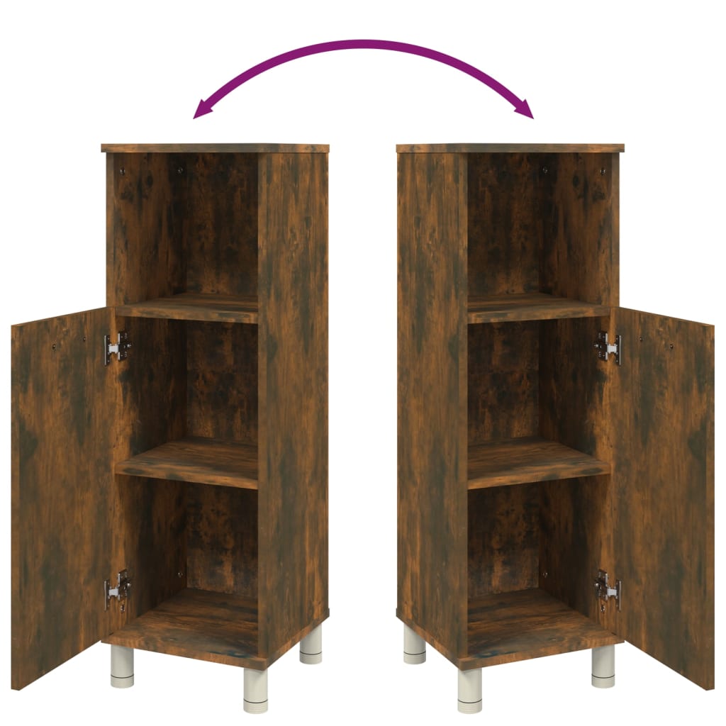 Engineered Wood Bathroom Cabinet in Smoked Oak, 30x30x95 cm