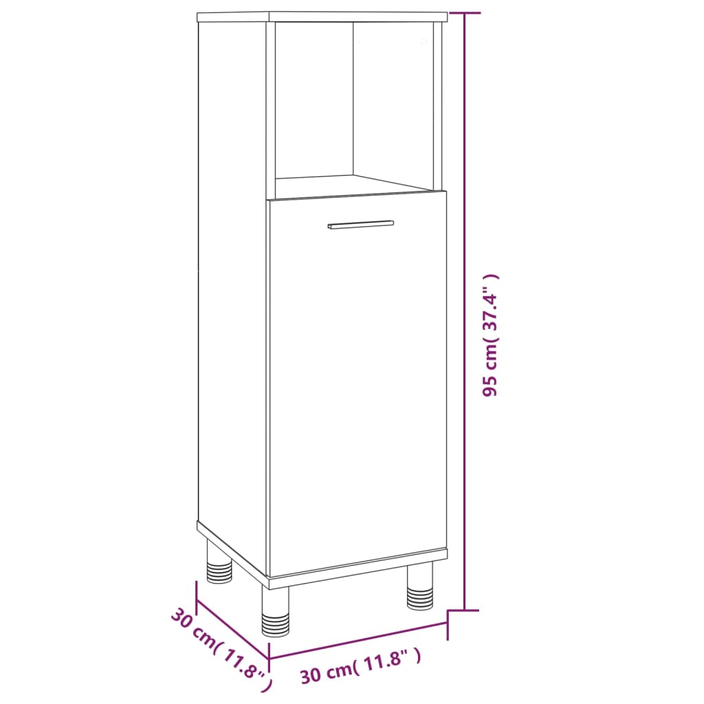 Engineered Wood Bathroom Cabinet in Smoked Oak, 30x30x95 cm