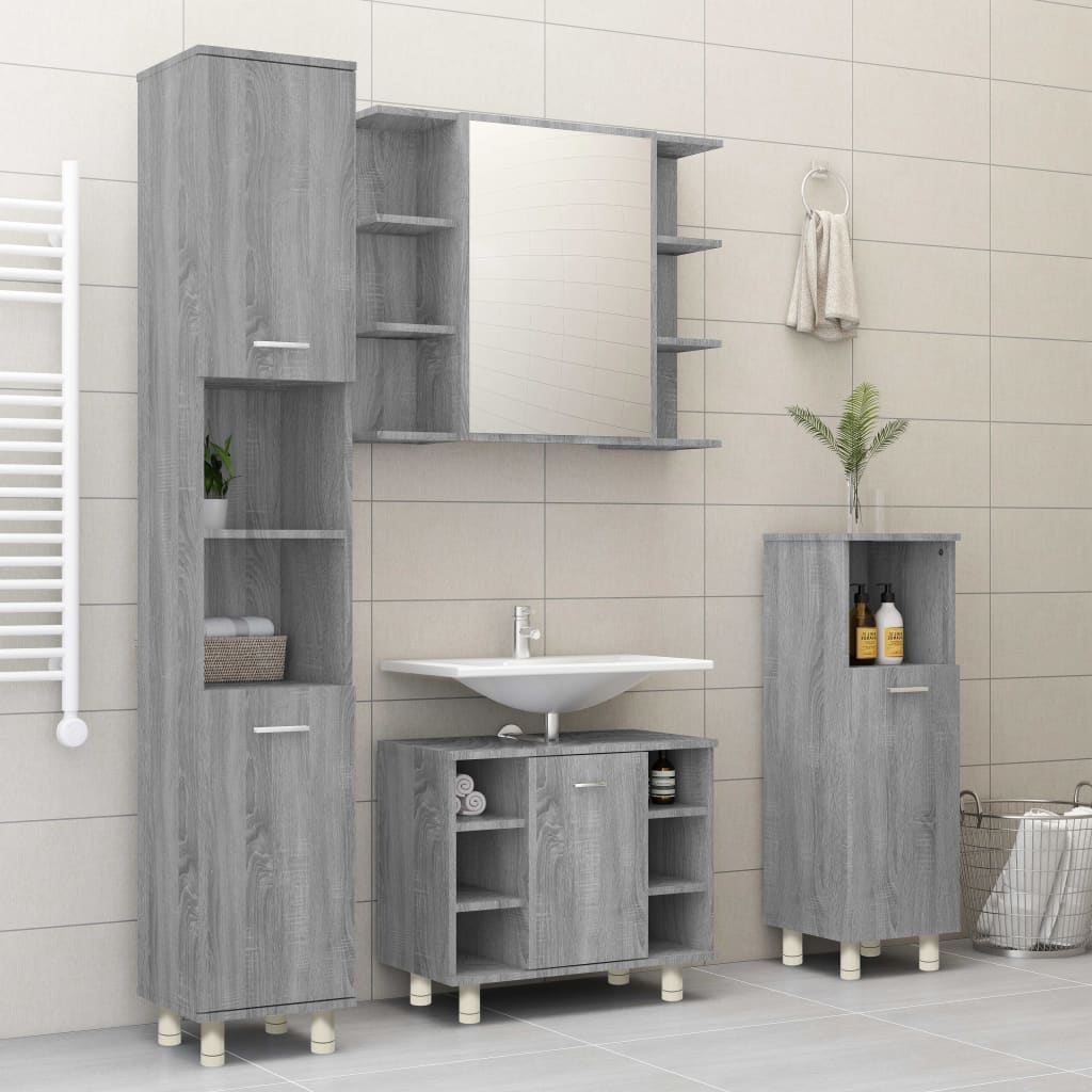 Grey Sonoma Bathroom Cabinet - 30x30x95 cm Engineered Wood