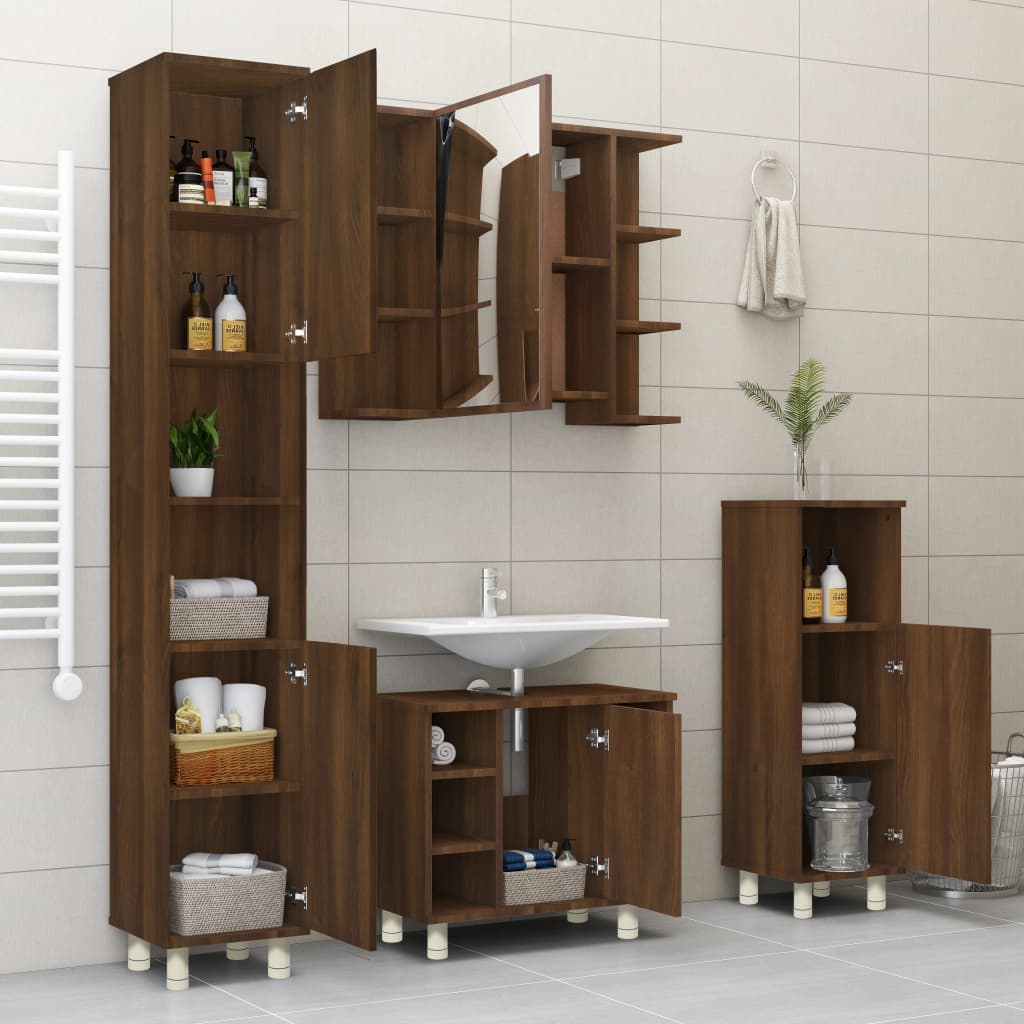 Brown Oak Bathroom Cabinet - 30x30x95cm Engineered Wood
