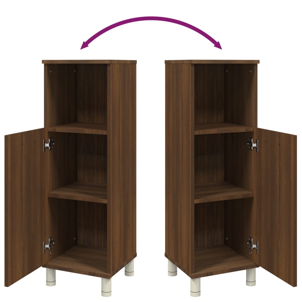 Brown Oak Bathroom Cabinet - 30x30x95cm Engineered Wood