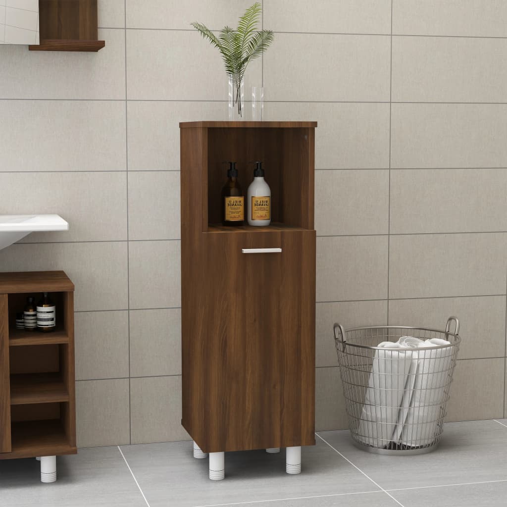 Brown Oak Bathroom Cabinet - 30x30x95cm Engineered Wood