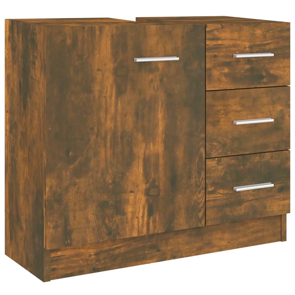 Smoked Oak Engineered Wood Sink Cabinet 63x30x54 cm