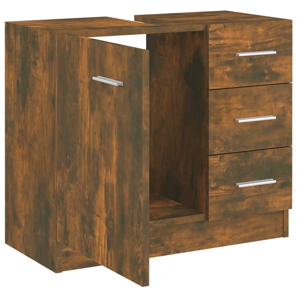 Smoked Oak Engineered Wood Sink Cabinet 63x30x54 cm