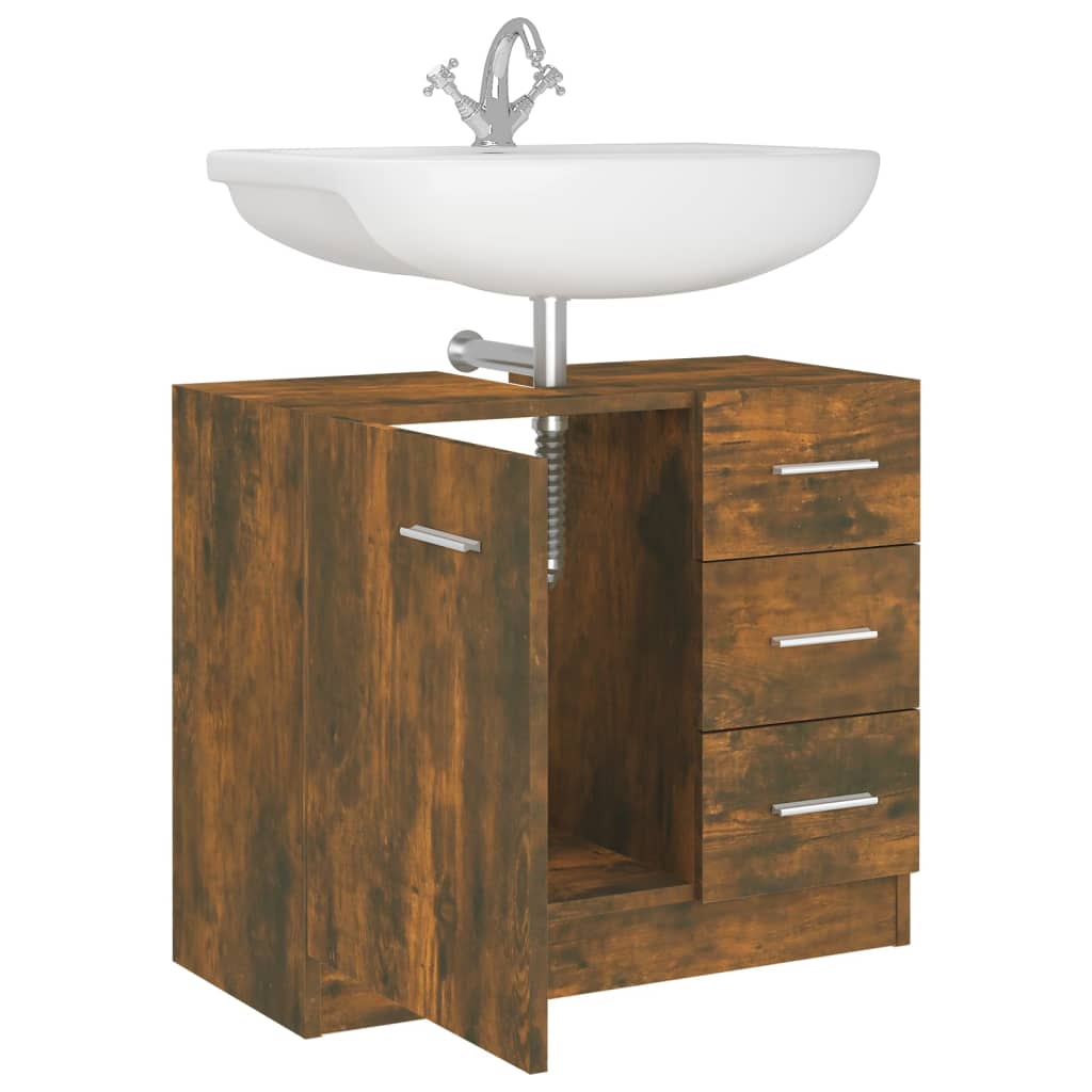 Smoked Oak Engineered Wood Sink Cabinet 63x30x54 cm