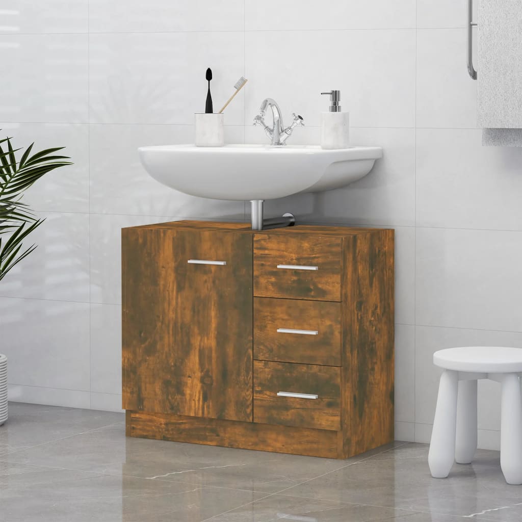 Smoked Oak Engineered Wood Sink Cabinet 63x30x54 cm