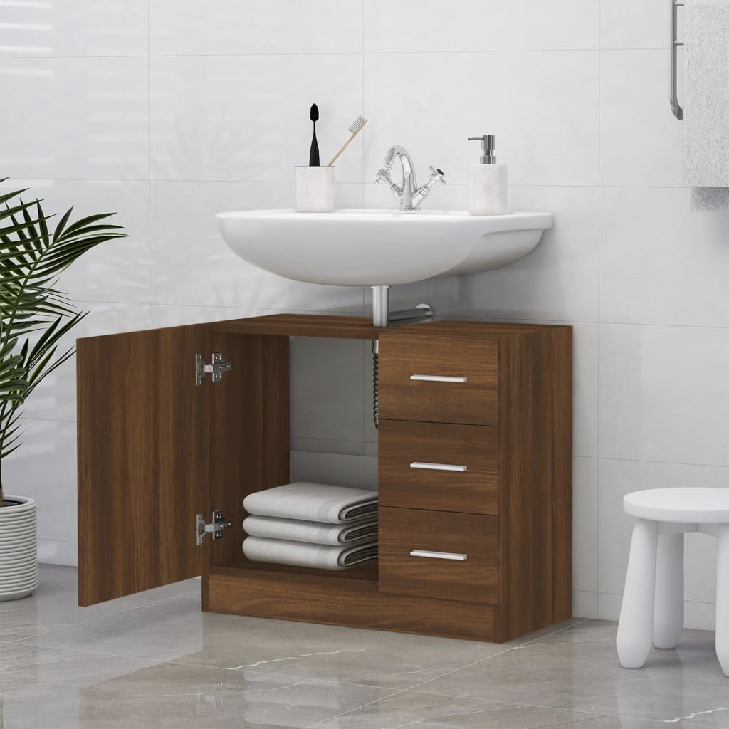 Brown Oak Engineered Wood Sink Cabinet 63x30x54 cm