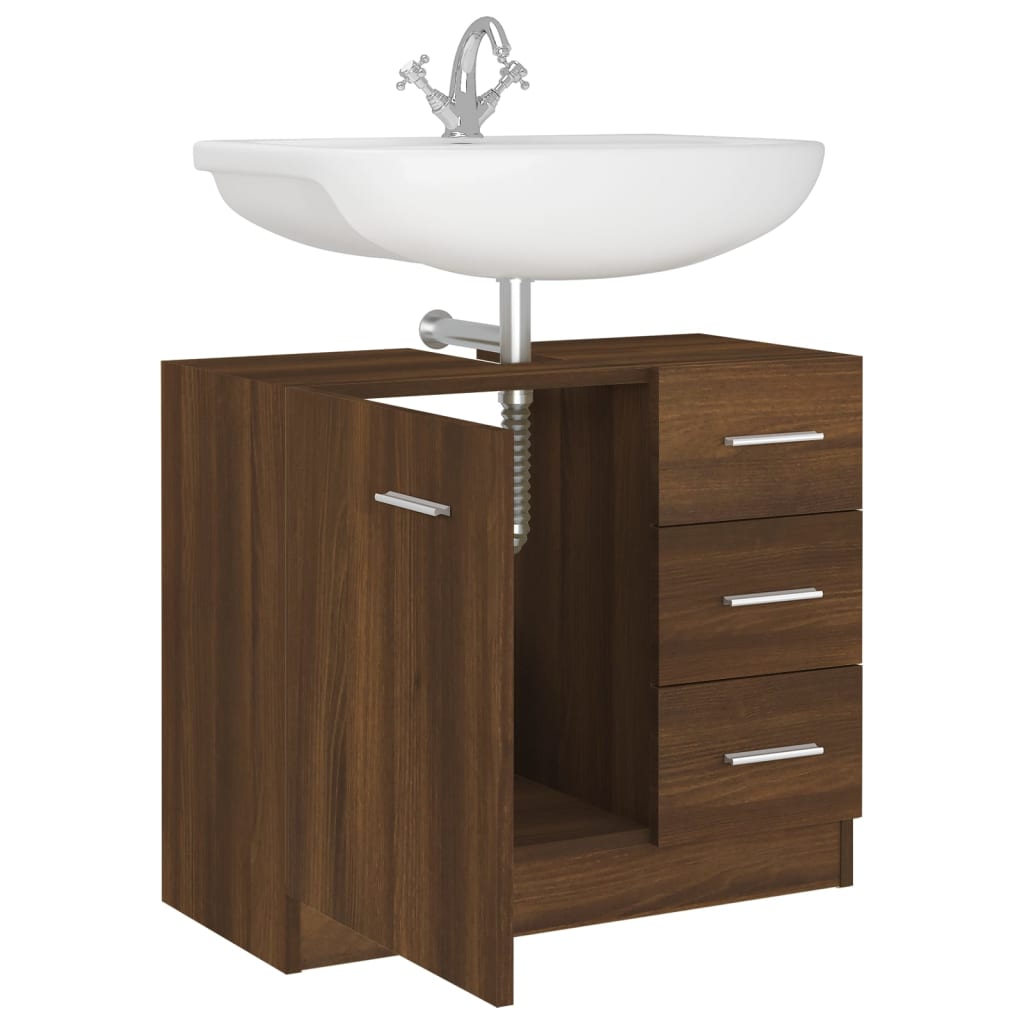 Brown Oak Engineered Wood Sink Cabinet 63x30x54 cm