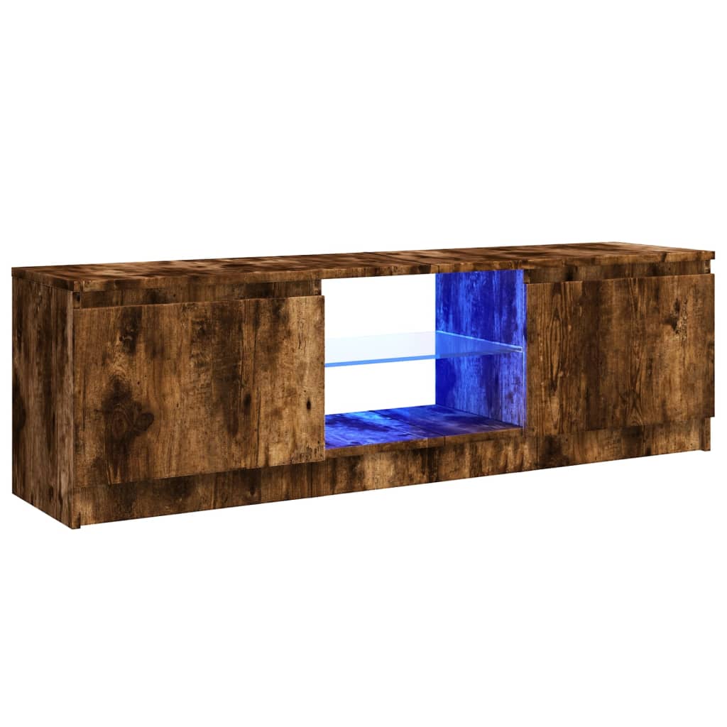TV Cabinet with LED Lights Smoked Oak 120x30x35.5 cm