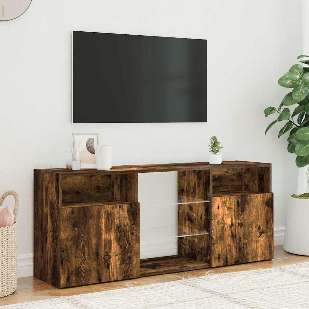 TV Cabinet with LED Lights Smoked Oak 120x30x50 cm