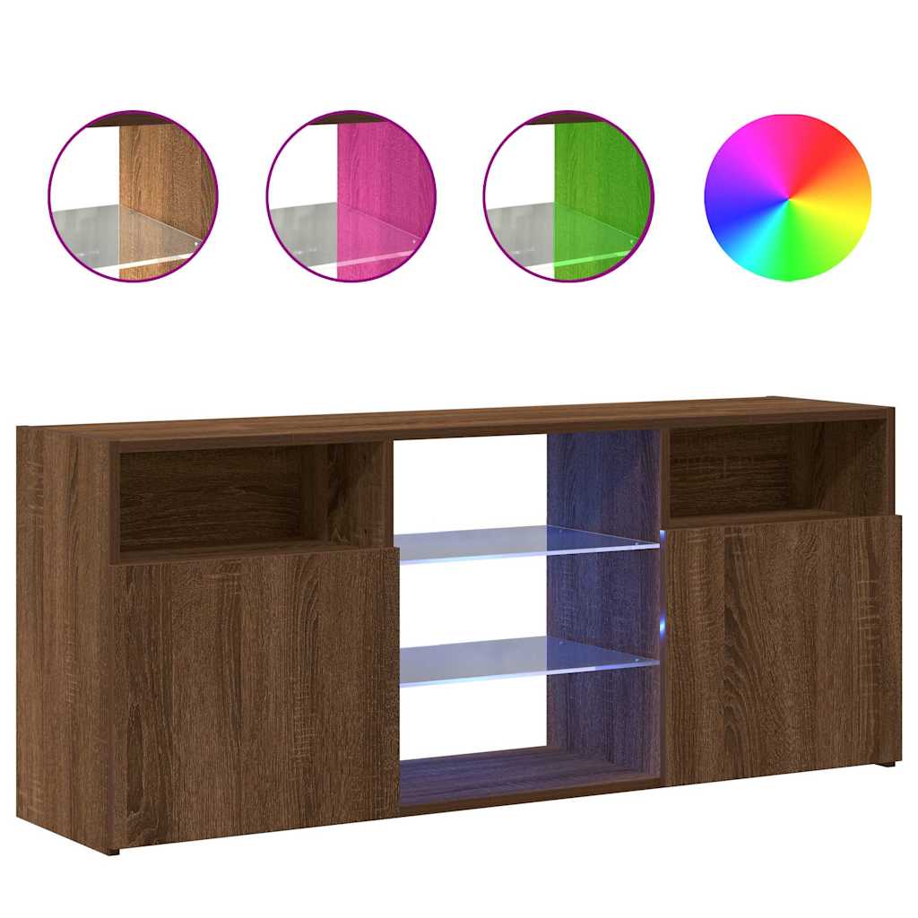 TV Cabinet with LED Lights Brown Oak 120x30x50 cm