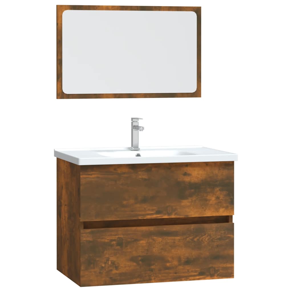2-Piece Smoked Oak Bathroom Set - Engineered Wood