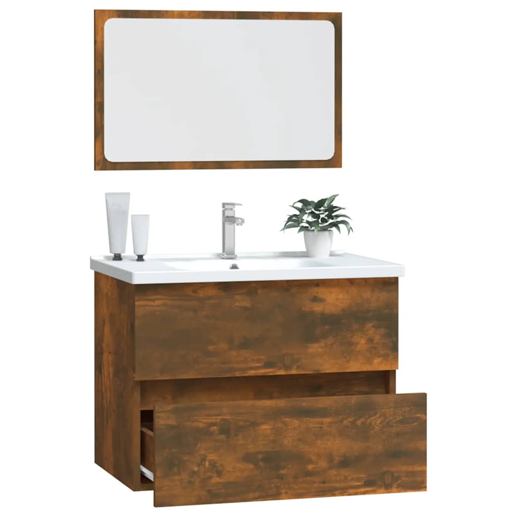 2-Piece Smoked Oak Bathroom Set - Engineered Wood