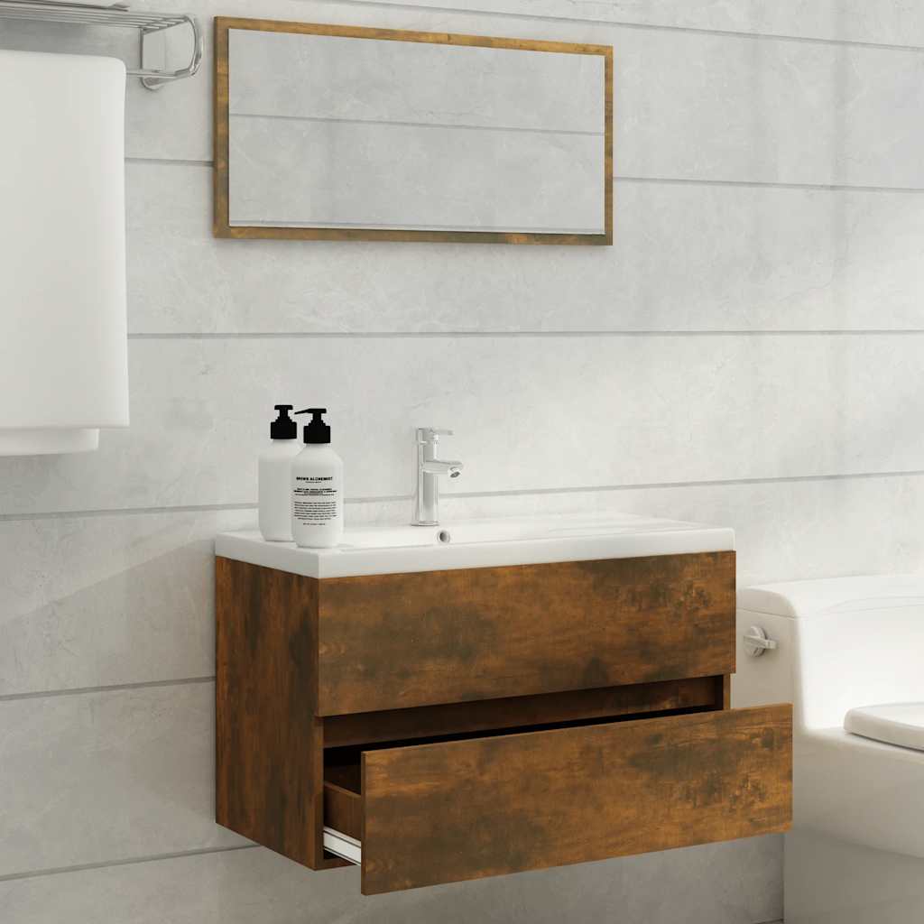 2-Piece Smoked Oak Bathroom Set - Engineered Wood