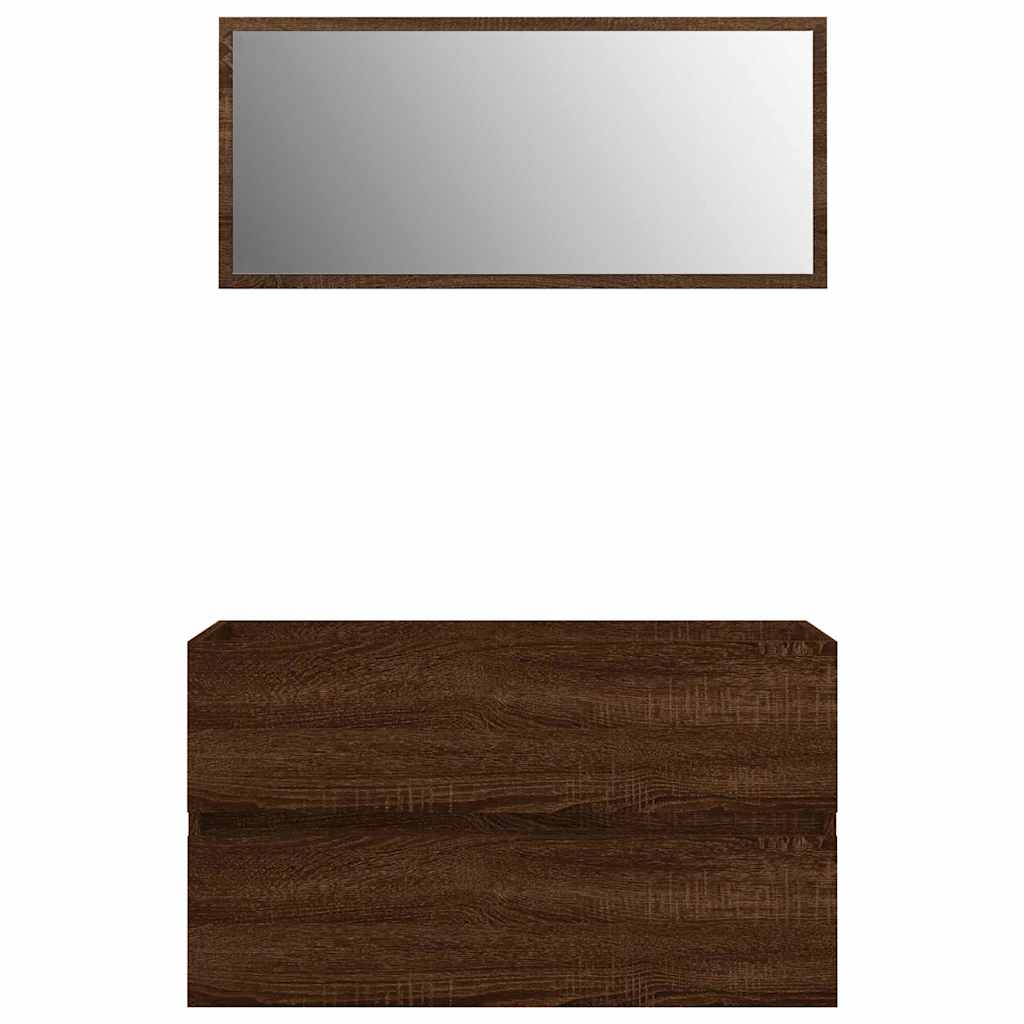 2-Piece Brown Oak Engineered Wood Bathroom Set