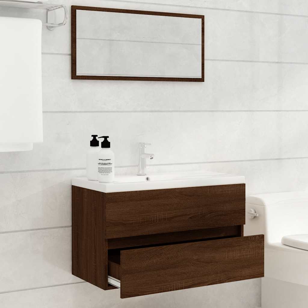 2-Piece Brown Oak Engineered Wood Bathroom Set
