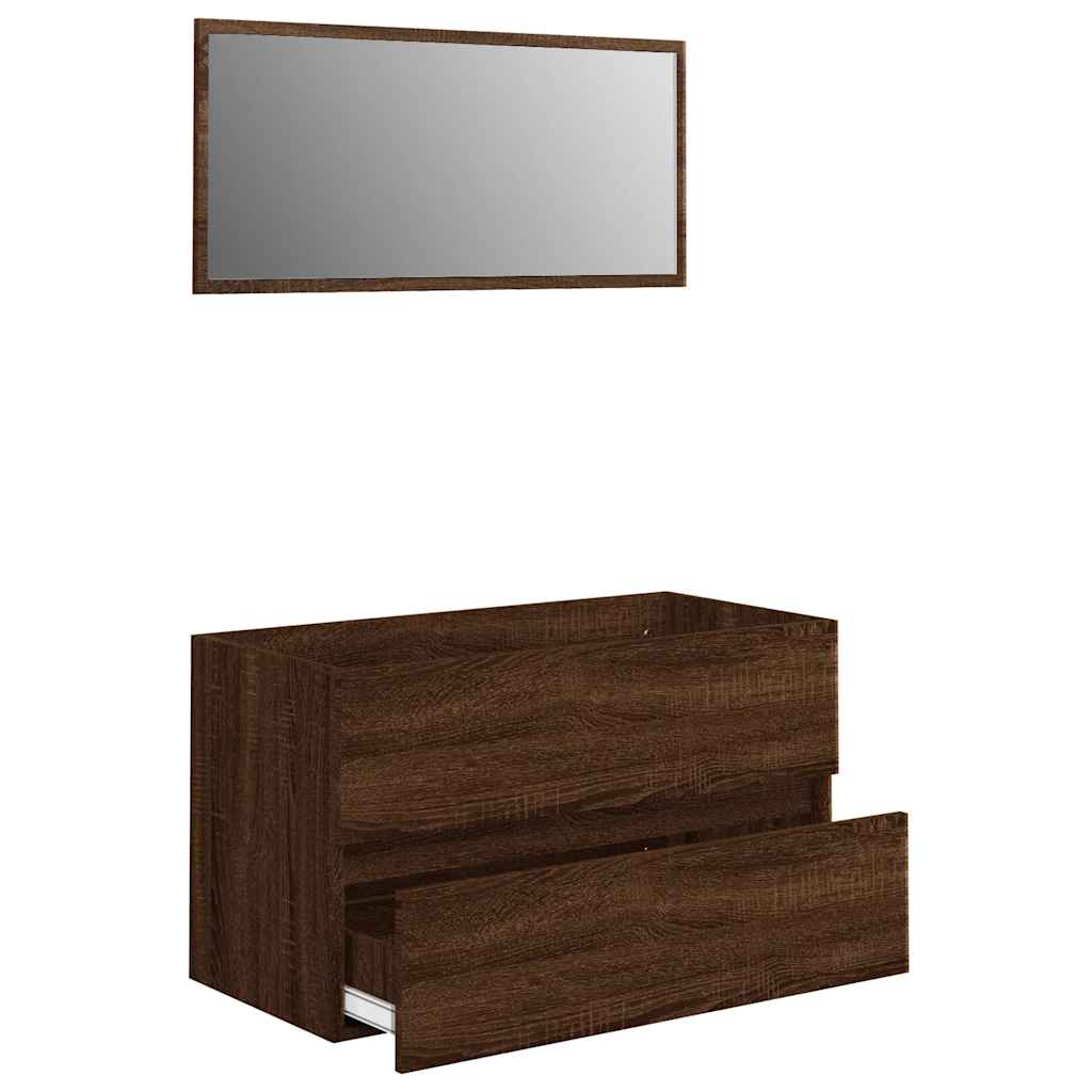 2-Piece Brown Oak Engineered Wood Bathroom Set