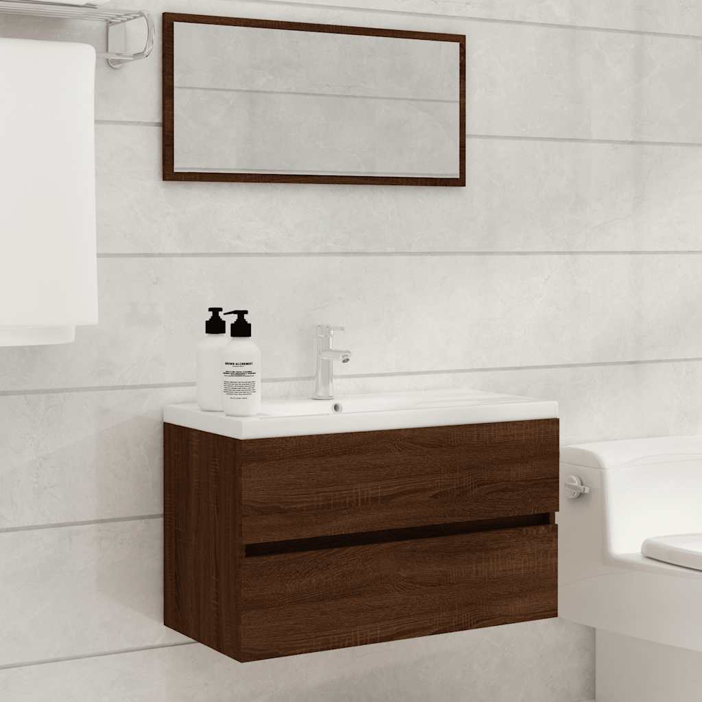 2-Piece Brown Oak Engineered Wood Bathroom Set