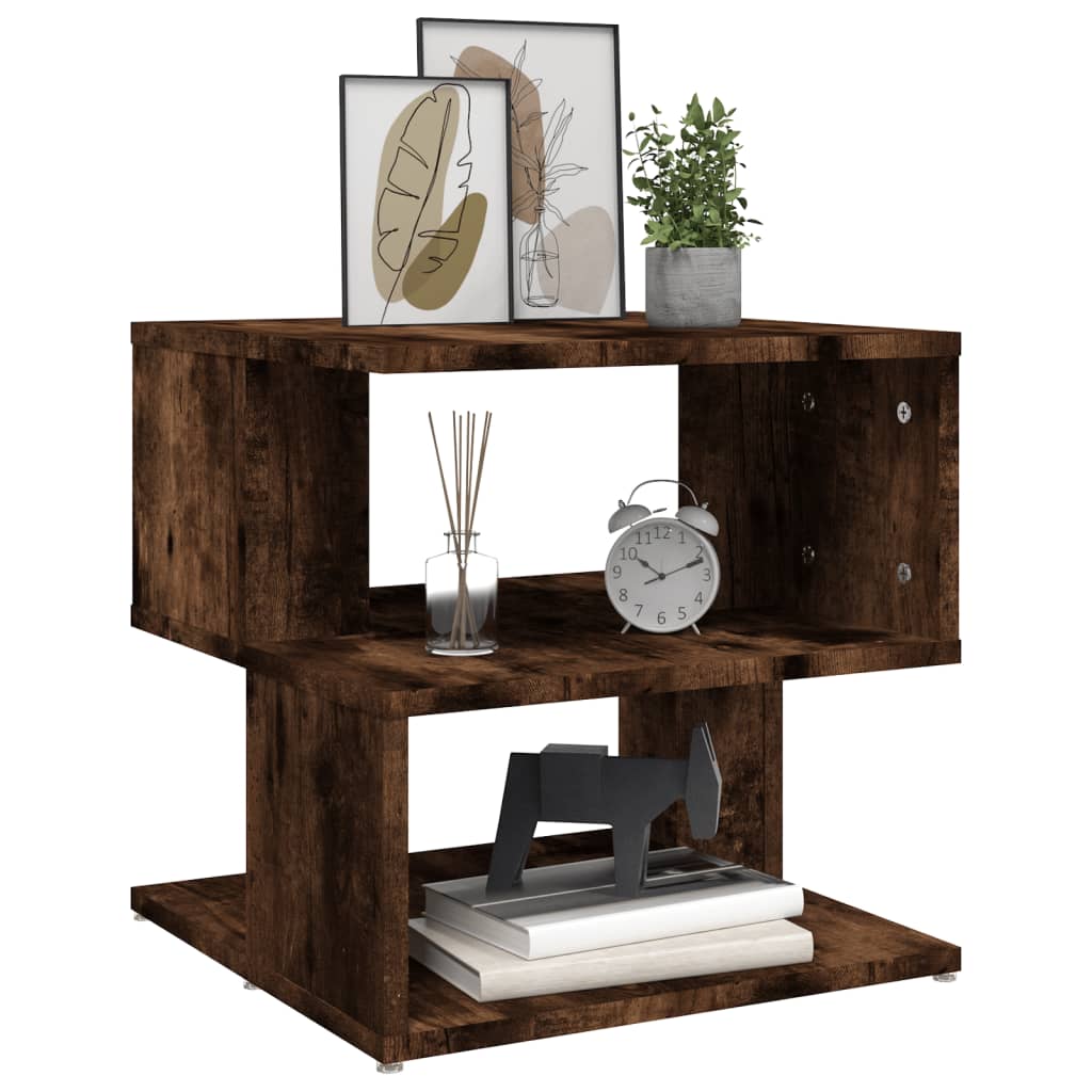 Smoked Oak Engineered Wood Side Table - 40x40 cm
