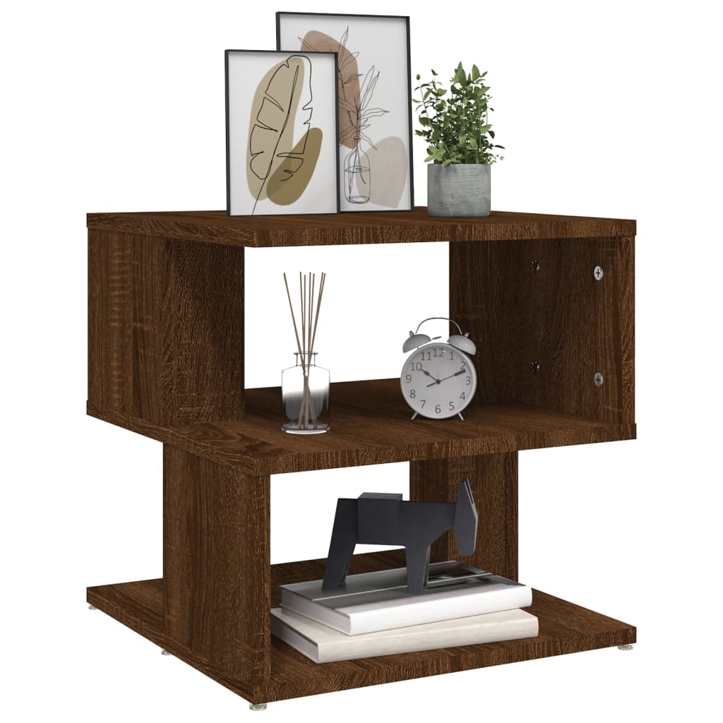 Compact Brown Oak Side Table - 40x40x40 cm, Engineered Wood