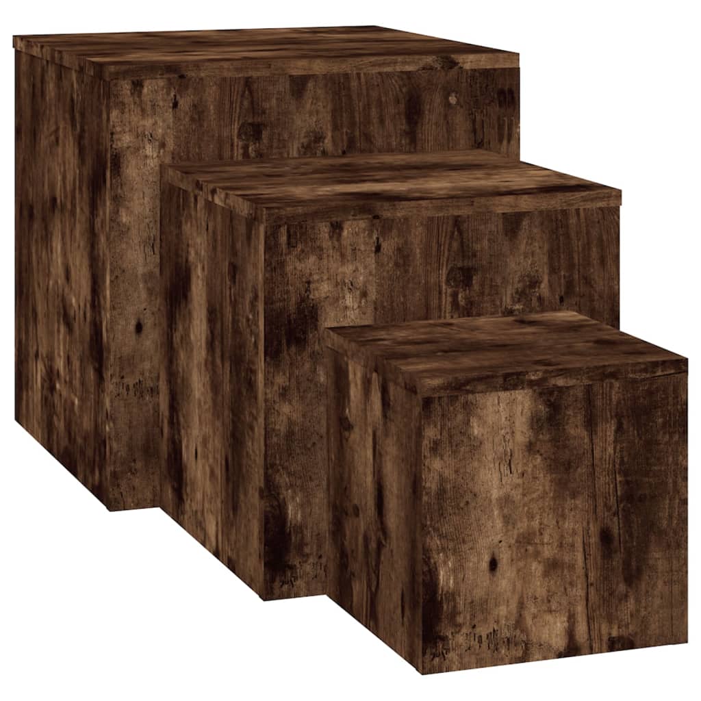 3-Piece Smoked Oak Side Table Set - Engineered Wood