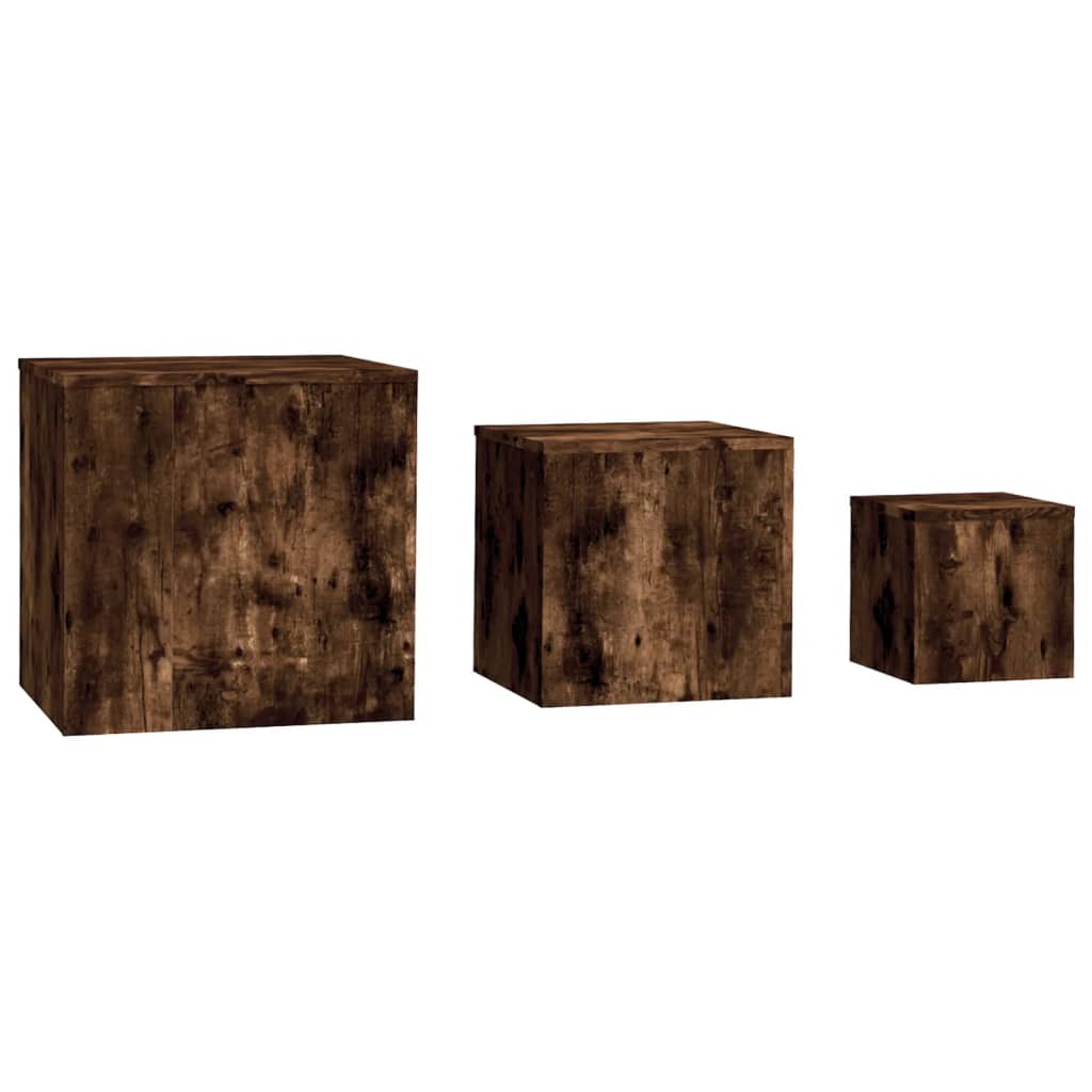 3-Piece Smoked Oak Side Table Set - Engineered Wood