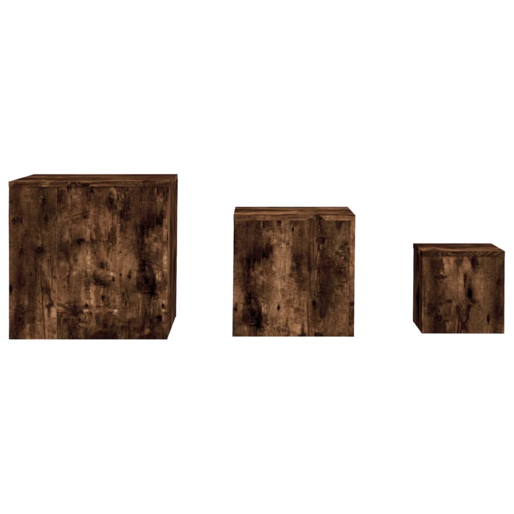 3-Piece Smoked Oak Side Table Set - Engineered Wood