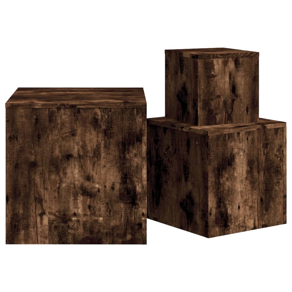 3-Piece Smoked Oak Side Table Set - Engineered Wood