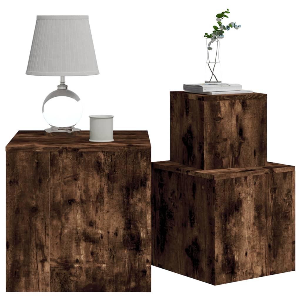3-Piece Smoked Oak Side Table Set - Engineered Wood