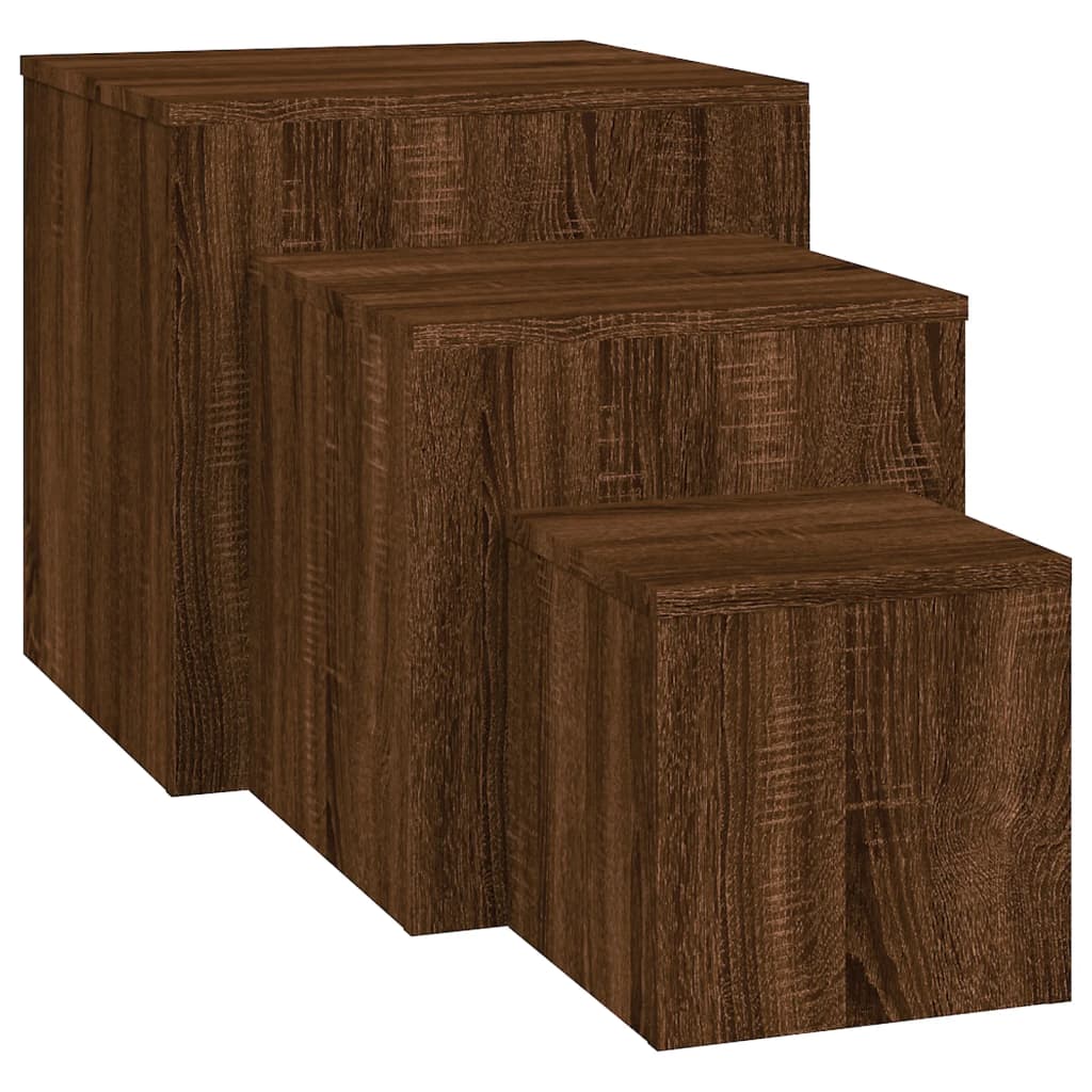 3-Piece Brown Oak Engineered Wood Side Table Set