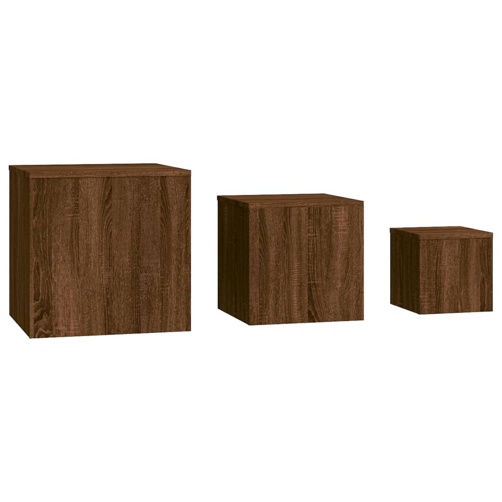 3-Piece Brown Oak Engineered Wood Side Table Set