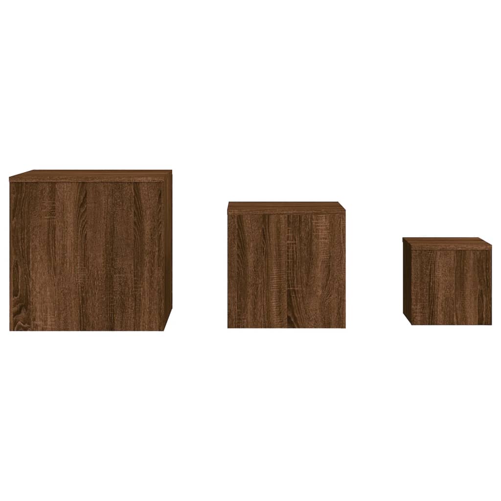 3-Piece Brown Oak Engineered Wood Side Table Set