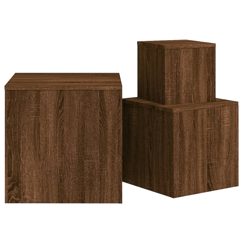 3-Piece Brown Oak Engineered Wood Side Table Set