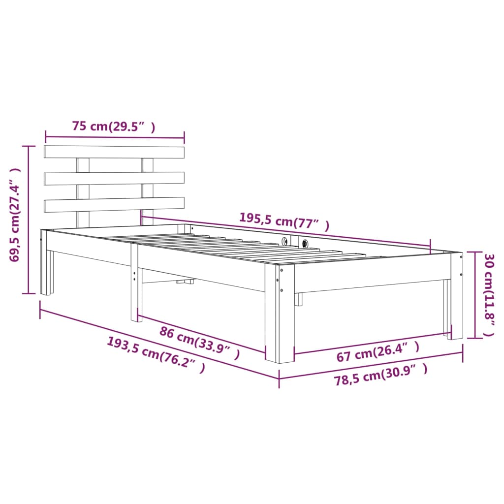 White Metal Bed Frame 75x190cm - Small Single, No Mattress Included
