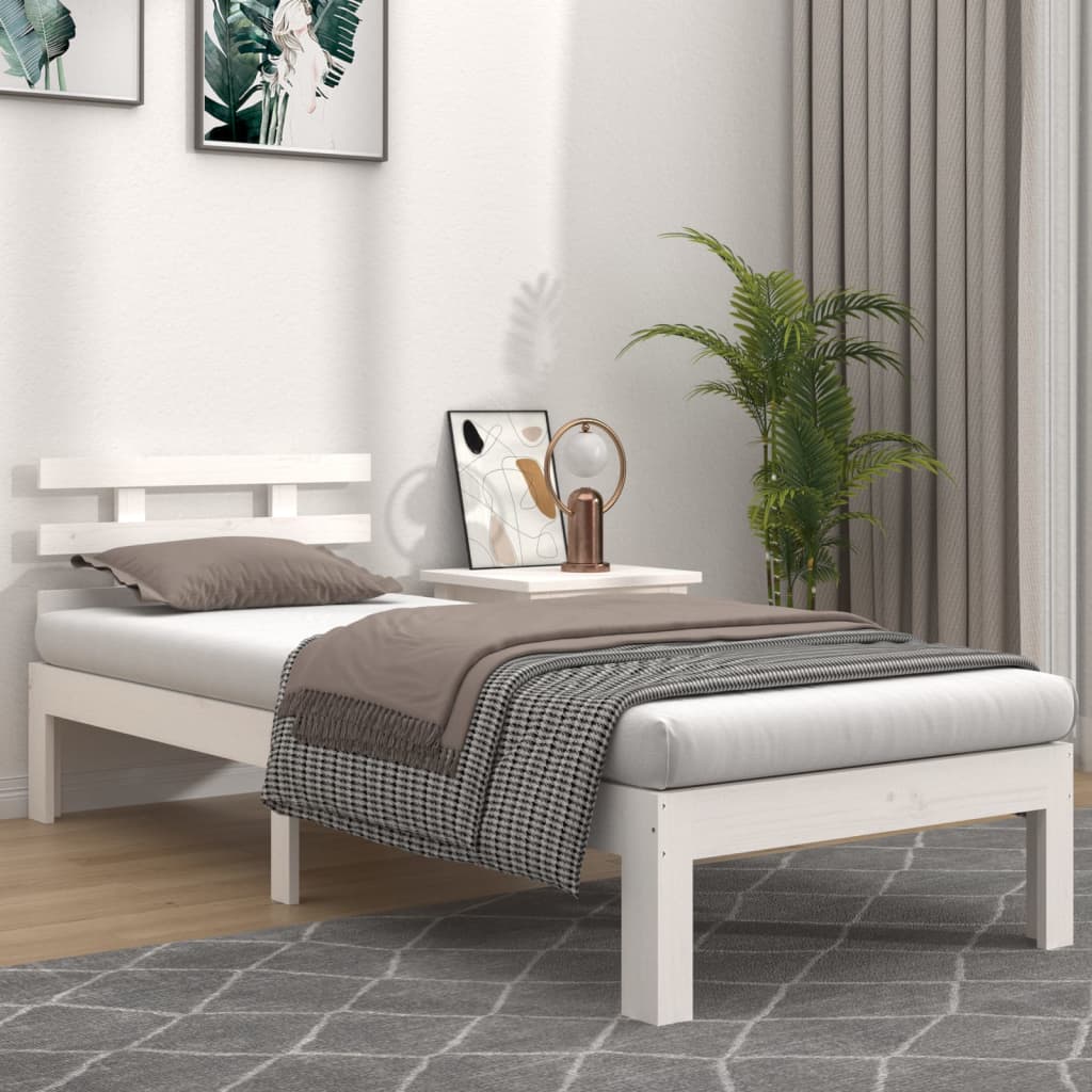 White Solid Wood Bed Frame 90x200 cm - No Mattress Included
