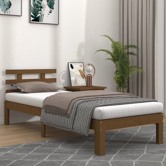Honey Brown Solid Wood Bed Frame 100x200 cm - No Mattress Included